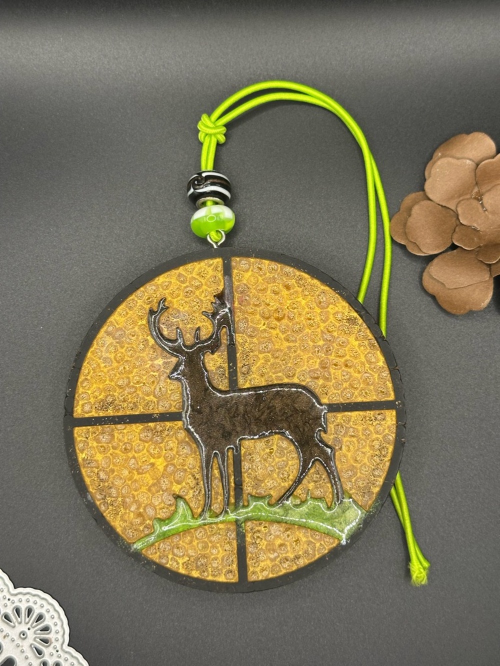 Deer Silhouette Round Car Freshie- Yellow, Black, Green